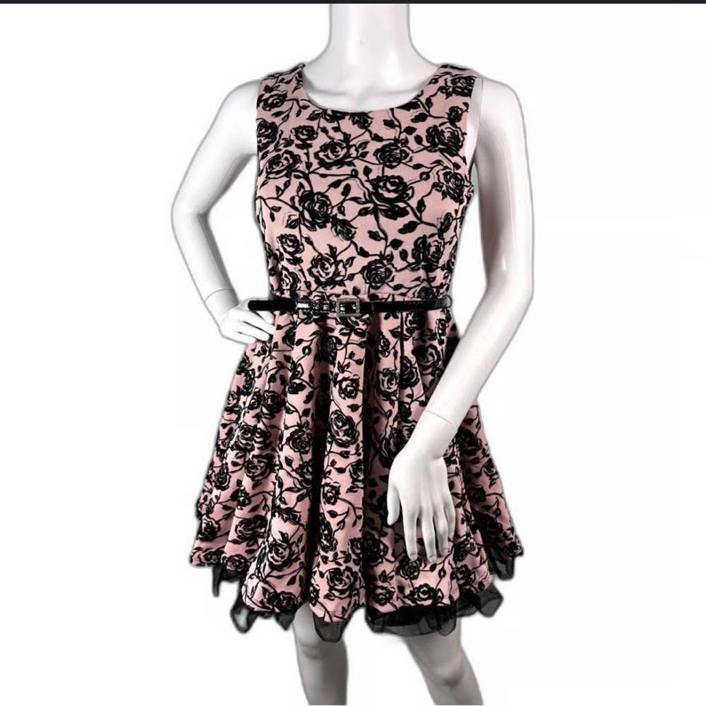 Beautees Black and Pink Fit and Flare Cocktail Dress